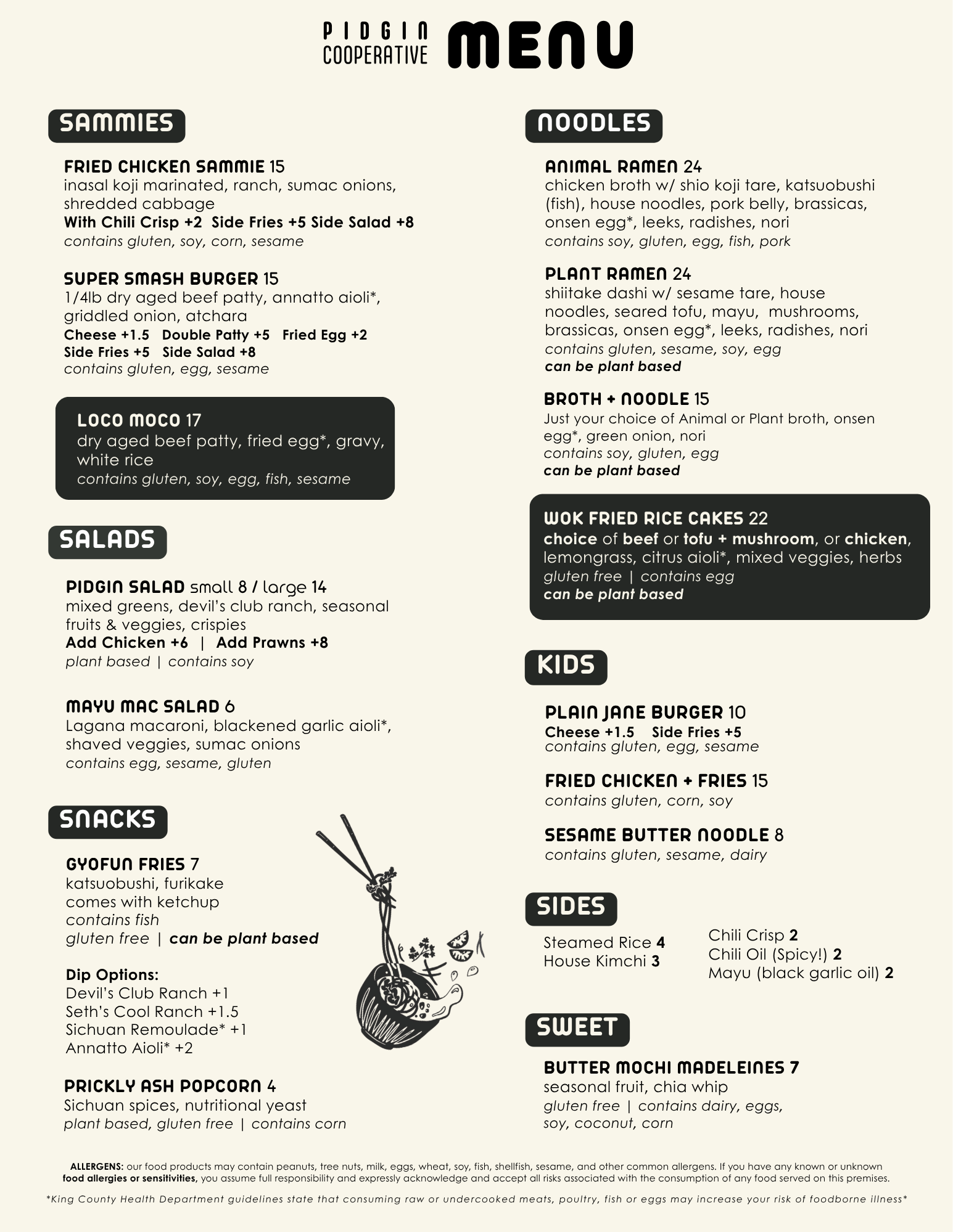 Hours & Menu — PIDGIN COOPERATIVE